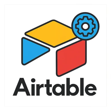 Airtable logo with a settings gear in the top right sticker
