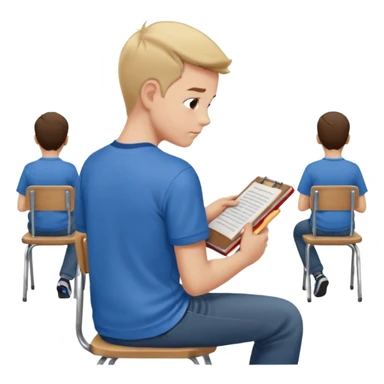 Boy sitting at school reading with his back to the camera
 sticker