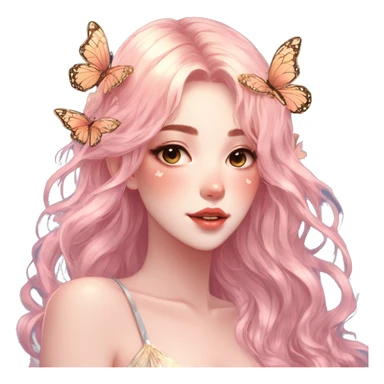 gorgeous shiny blushing anime lady with butterflies and beautiful hair fairycore high quality detailed vogue trending aesthetic sticker