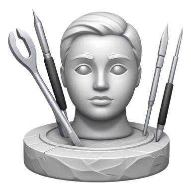 Icon for sculpting, with sculpting tools, sculpture in progress on a textured surface, minimalistic style, clean lines, transparent background. sticker