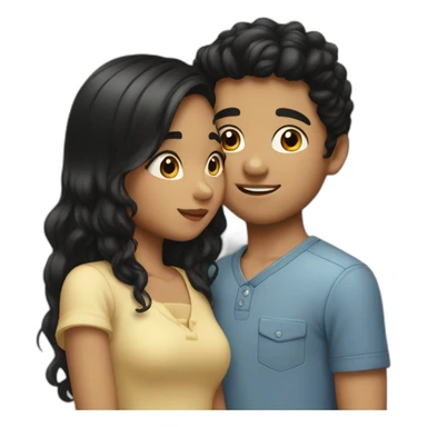 Boy with fair complexion and black hair kissing girl sticker
