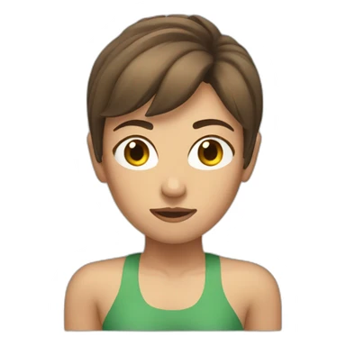 woman with muscles,short hair,tired eyes,brown hair, tight swimming trunks sticker