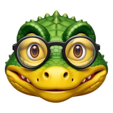 Cocodrilo con boca cerrada mirando de frente que tengan lentes negros y oscuros y sea color amarillo con fondo blanco sticker