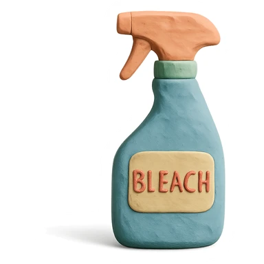 bleach spray bottle in claymation style with pastel colors, visible fingerprints, soft matte finish sticker