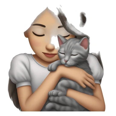 grey kitten sleeping on the girl’s hands  sticker