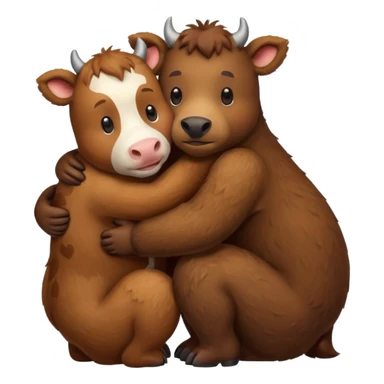 Brown bear hugging a cow sticker