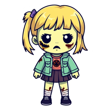 blonde zombie girl with bangs sticker