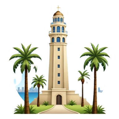 California Tower landscape in San Diego with palm trees, simple, inspired by reference photo, landscape version 2, white background sticker