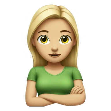 girl woth dirty blonde hair and green eyes, crossing arms and looking annoyed sticker