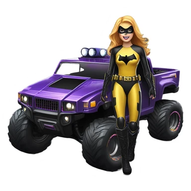 Light skinned Batgirl in shiny leather, Hummer EV radio controlled monster truck  sticker