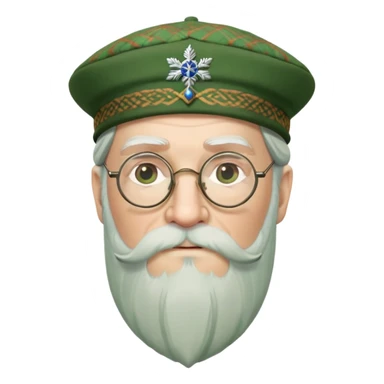 Dumbledore wear green scotland Tam o'shanter cap with decorative patterns, wear glasses, very long beard sticker