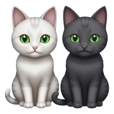 2 different coloured small cats including one dark grey and white cat and one completely solid dark grey cat with green eyes and only white paws sticker