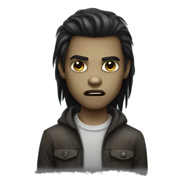 teen light skin boy zombie with long dark hair and dark eyes sticker