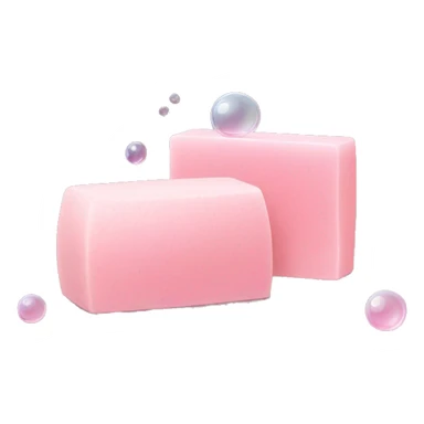 Light pink soap bar sitting on a soap holder, with soap bubbles  sticker