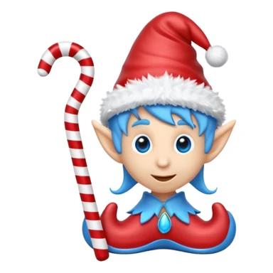 blue emoji creature with elf hat, small quills, candy-cane shoes, 3D emoji style, 1:1
 sticker