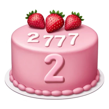 Pink cake with the number 27 on it and strawberries  sticker