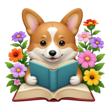 Corgie reading books + flowers  sticker