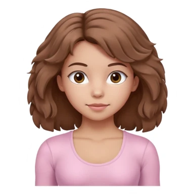brown hair girl wearing light pink pilates clothes, fluffy medium hair and brown eyes sticker