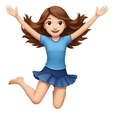 Girl with long brown hair happy jumping in the air with sunbeams in the background  sticker
