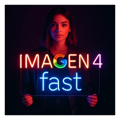 make a girl holding this sign, but sign in made of neon, also add fast below the sign sticker