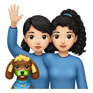 Ponytail black hair girl with brown Poodle say goodbye  sticker