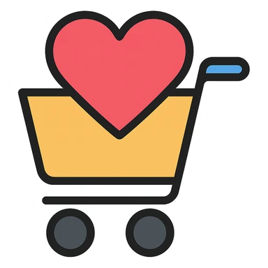 shopping cart filled with a big red heart sticker