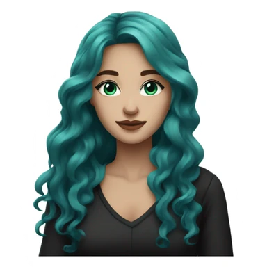 a fair skinned girl with dark turquoise long wavy hair, light turquoise eyes and black clothes sticker