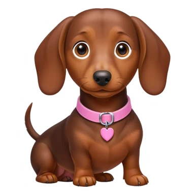 Brown weenier dog wearing pink collar sticker