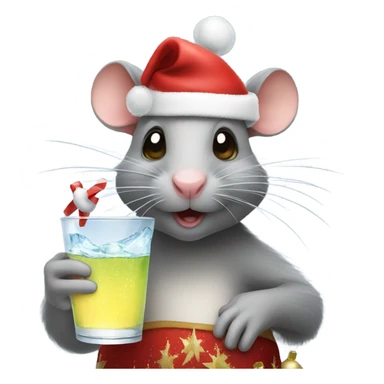 a rat with a glass of sparkling water. While wearing a Christmas hat sticker