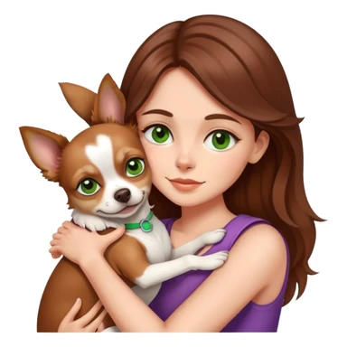 girl with brown hair and green eyes hugs chihuahua dog sticker