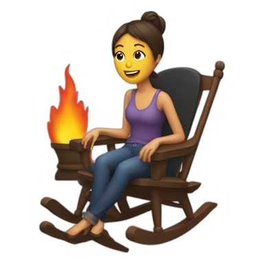A woman in a rocking chair in front of a fireplace sticker