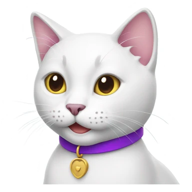 Happy white cat with purple collar  sticker