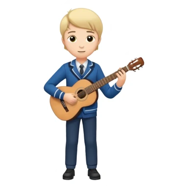 Teen boy – wearing school uniform, holding classical guitar, practicing chords. full body sticker