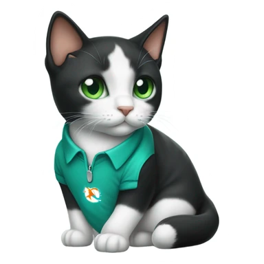 cute tuxedo cat green eyes in miami dolphins shirt sticker