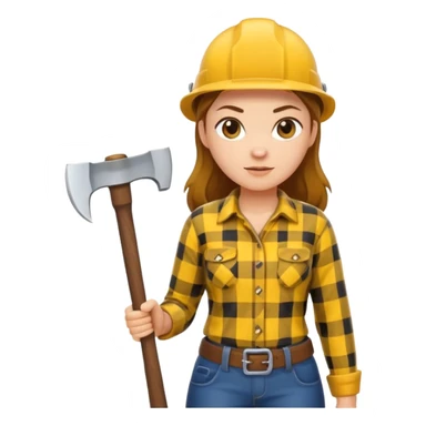 lumberjack woman holding axe yellow checked shirt sticker