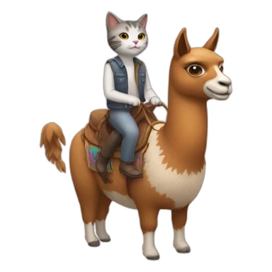 A cat rides a llama sticker