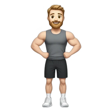 Full height Actively gesturing with hands Pale skinned Fit Man With the biceps and brown hair in dark gray Sleeveless Mike, black oversize sports shorts, watch and white Sneakers sticker
