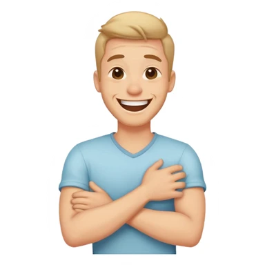 Crossing arms, holding neck, laughing guy ￼ sticker