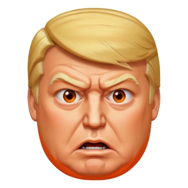 PLEASE MAKE 3 VERSIONS OF AN ISOMETRIC 3D ICON OF A DONALD TRUMP CHARACTER, FROM AN OVERHEAD ISOMETRIC ANGLE, WITH AN ANGRY AND CONFUSED EXPRESSION, HEAVY JOWELS, WITH EXCESSIVE ORANGE MAKEUP, A VERY LARGE, BLOATED STOMACH, AND VERY LARGE ANGLES. sticker