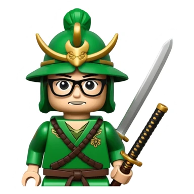 lego Samurai with glasses, Warrior in green samurai armor, with katana sticker