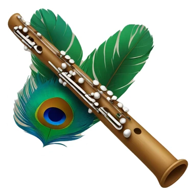  Wooden flute with peacock feather  sticker