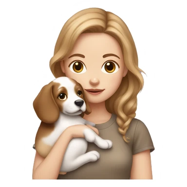 White girl with light brown hair holding a doodle puppy sticker