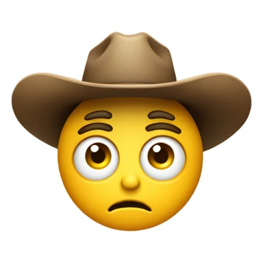 Yellow circle emoji wide eyed with a concerned look on its face wearing a cowboy hat sticker