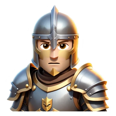 clash-of-clans-aesthetic_-cinematic-fearsome-and-majestic-knight-bust-portrait-emoji, rendered in a flat, vector-style with minimal shading and bold, simplified shapes, depicting a battle-ready medieval knight with steely eyes and intricate armor, riding on a black warhorse looking regal reflecting sunlight over a misty battlefield. sticker