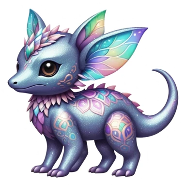 Dark-pastel greyish Randomly-colored sparkly exotic Fakémon-creature with random patterns sticker