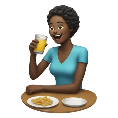 Woman eating and drinking while laughing  sticker