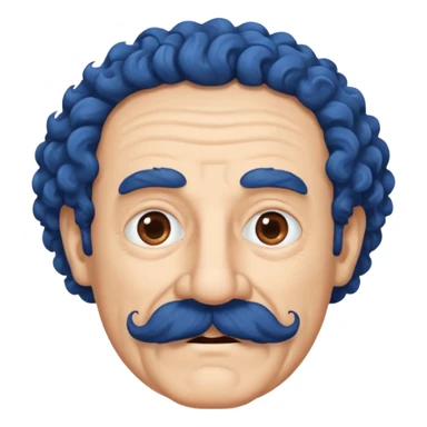 old guy with very curly dark hair and big blue  mustache sticker
