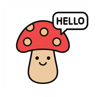 red mushroom with friendly greeting, lineal color icon with black outlines sticker