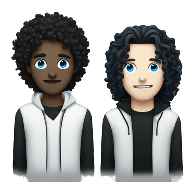 A white goth guy with curly black long hair and blue eyes and a black grunge guy with curly black long hair and they're a couple sticker
