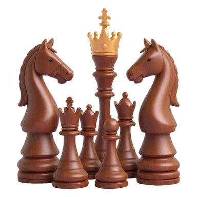 three chess knights, 3D style, dark wood, elegant, high-gloss, grouped, no text sticker
